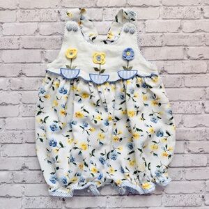 Vintage Floral Blue and Yellow Bubble Romper